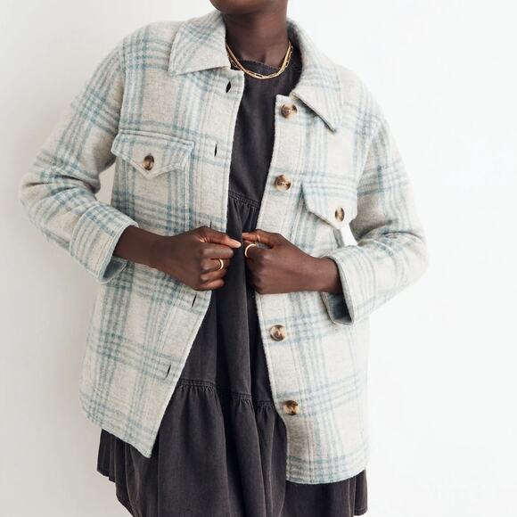 Madewell Boiled Wool Shirt-Jacket in Plaid Heather Lagoon - Picture 15 of 16